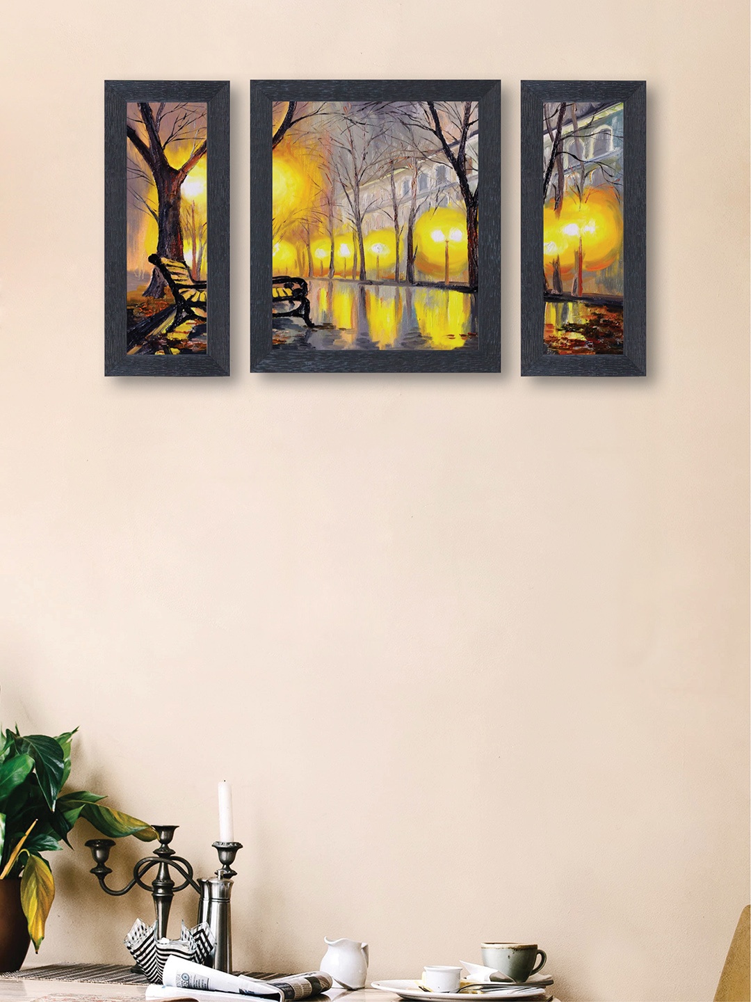 

nest ART Set of 3 Yellow & Grey Abstract Synthetic Wood Wall Art