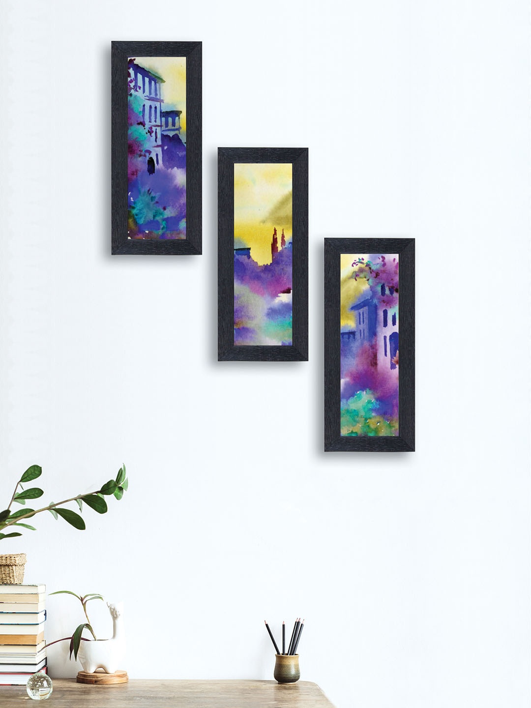 

nest ART Set of 3 Purple & Green Printed Watercolor Abstract Wall Art