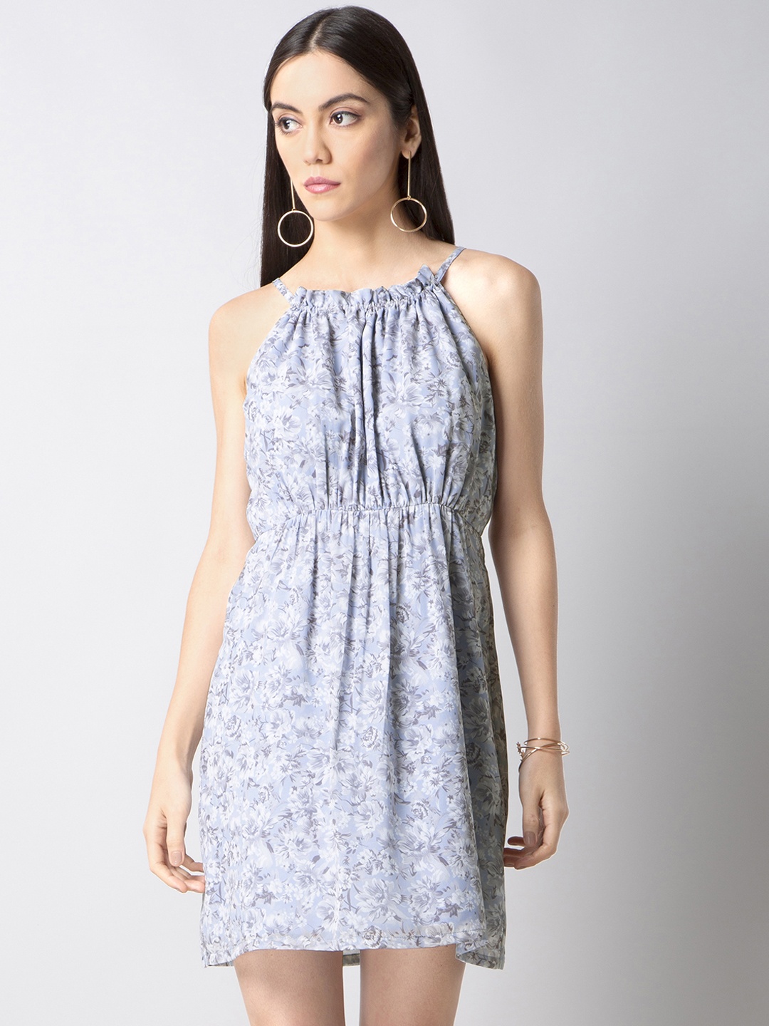 FabAlley Women Blue Floral Printed Fit and Flare Dress