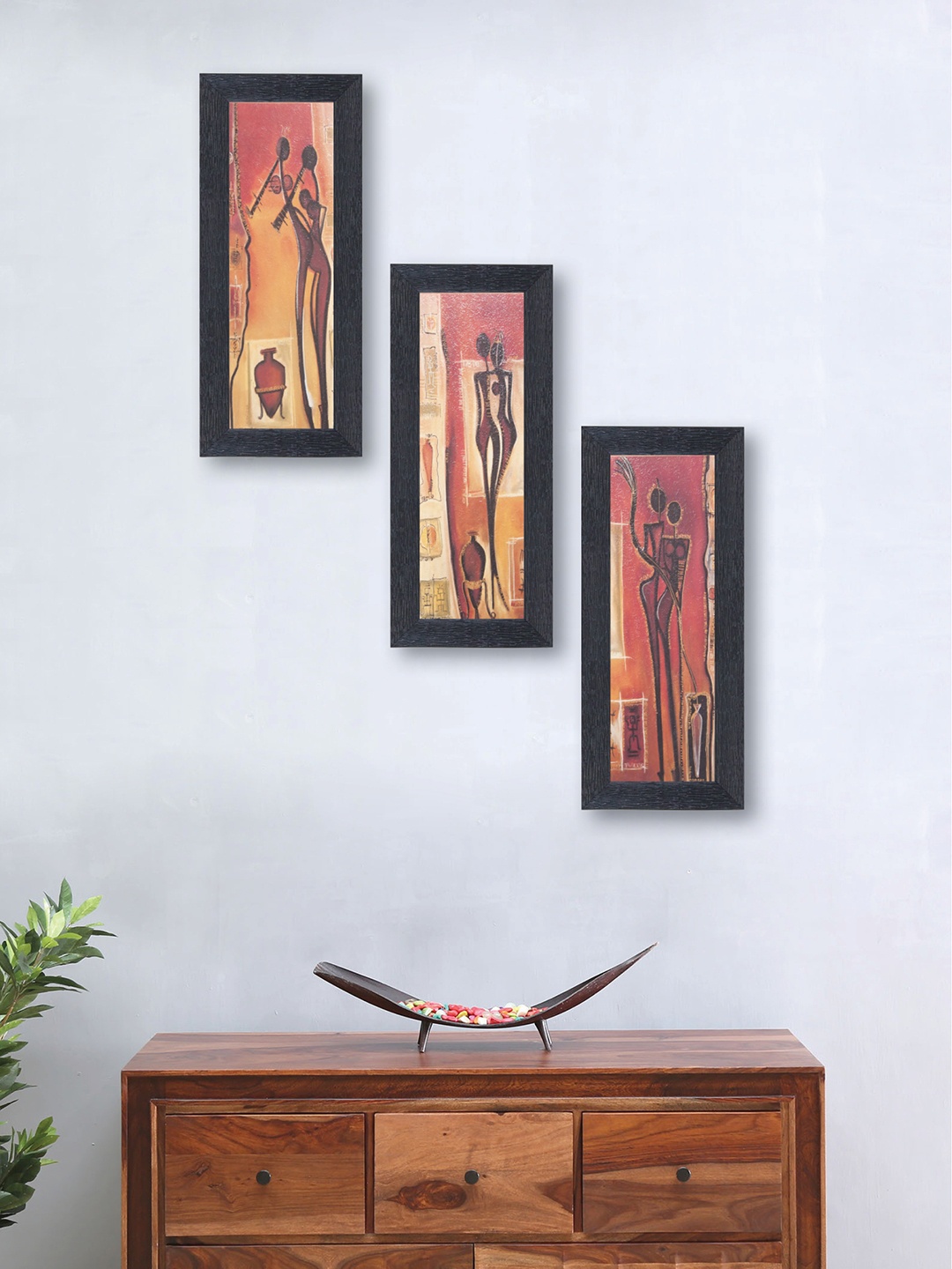 

nest ART Set of 3 Red & Orange Abstract Synthetic Wood Wall Art