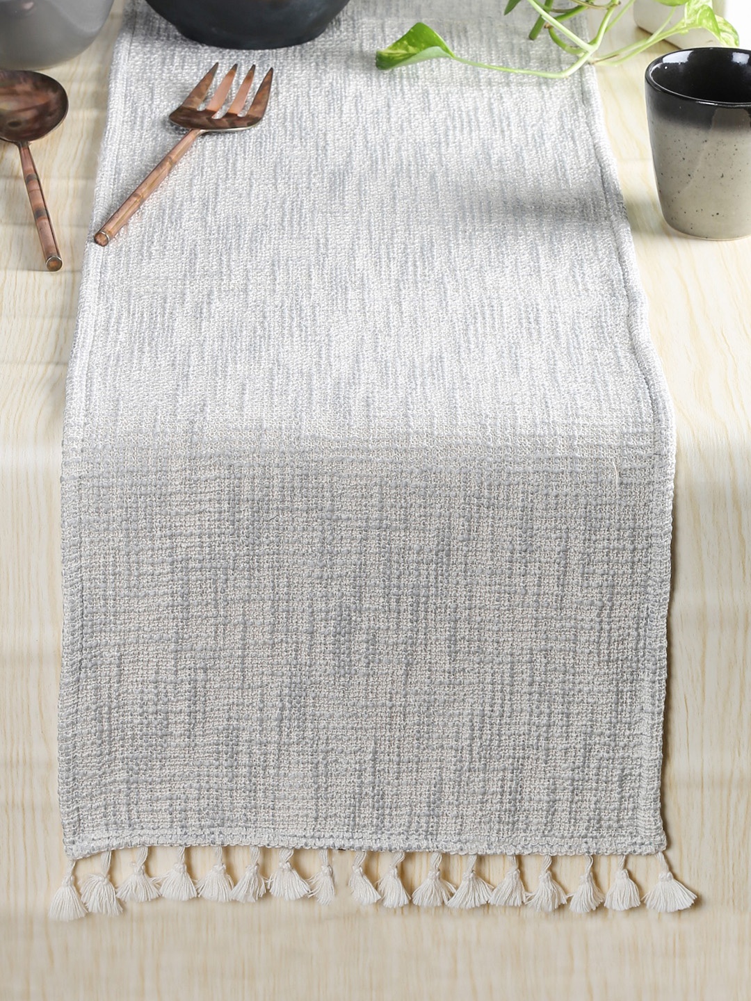 

House This Grey Woven-Design Pure Cotton Table Runner