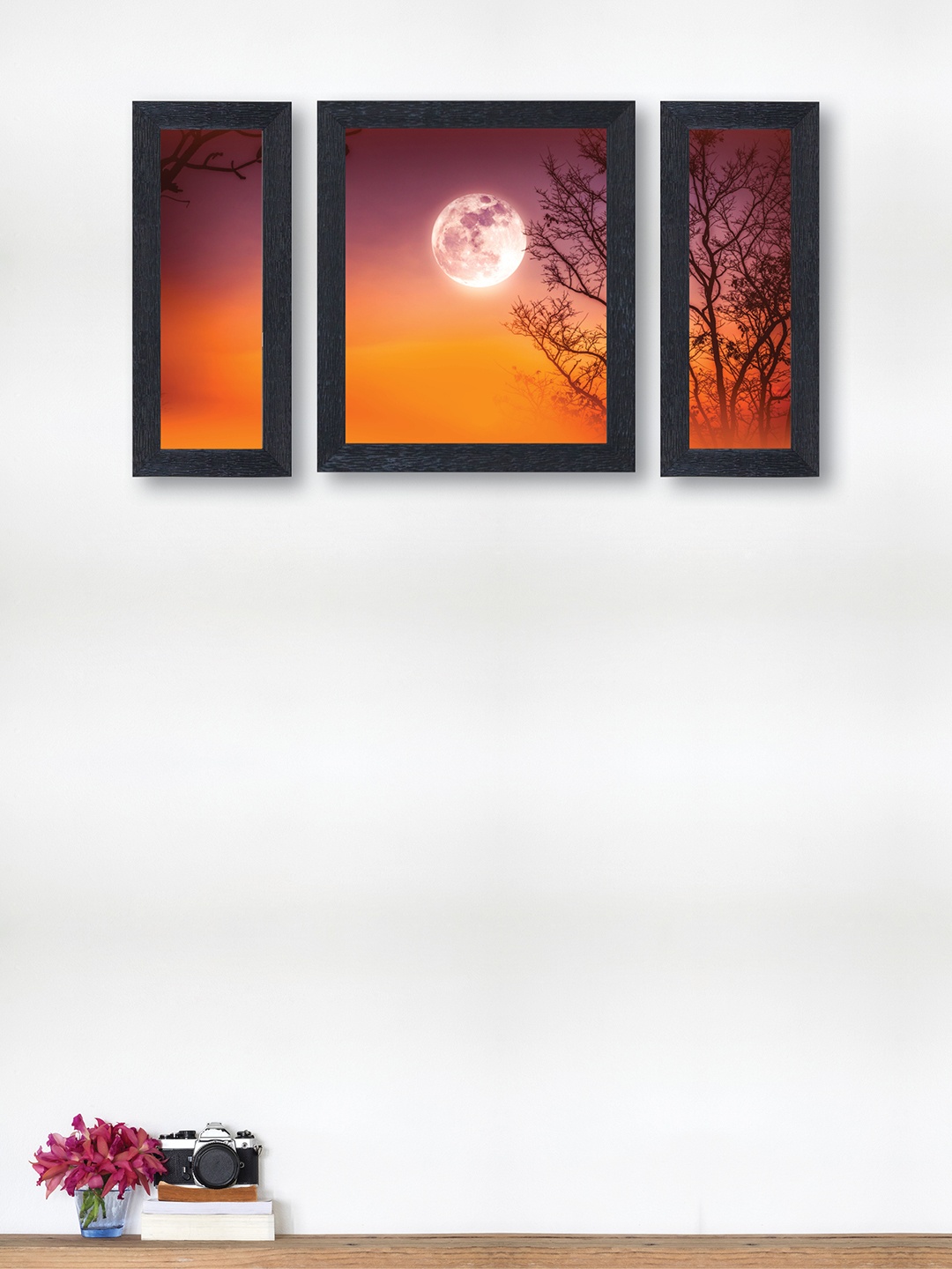 

nest ART Set of 3 Orange & Purple Abstract Nature Synthetic Wood Wall Art