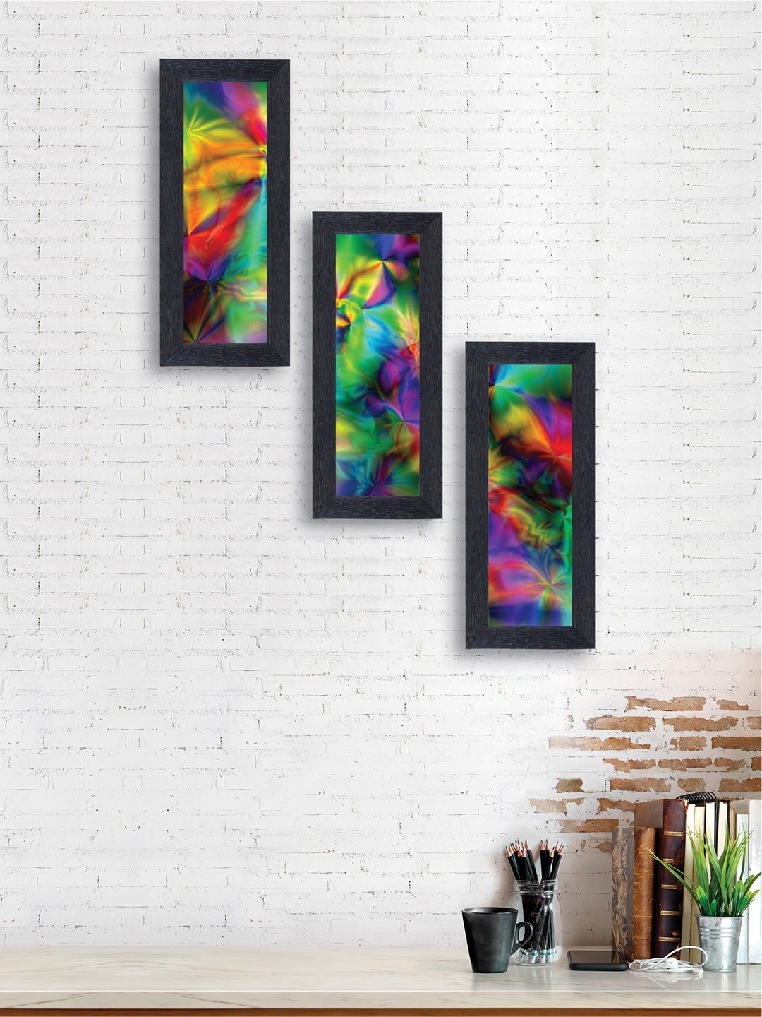 

nest ART Set of 3 Green & Blue Watercolor Framed Synthetic Wood Wall Art