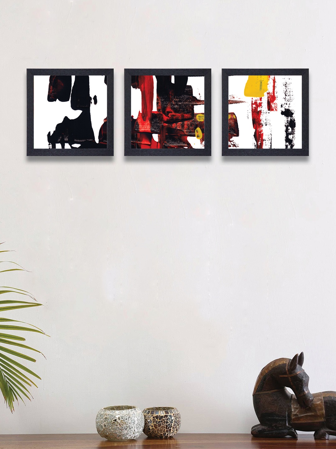 

nest ART Set of 3 White & Black Abstract Synthetic Wood Wall Art
