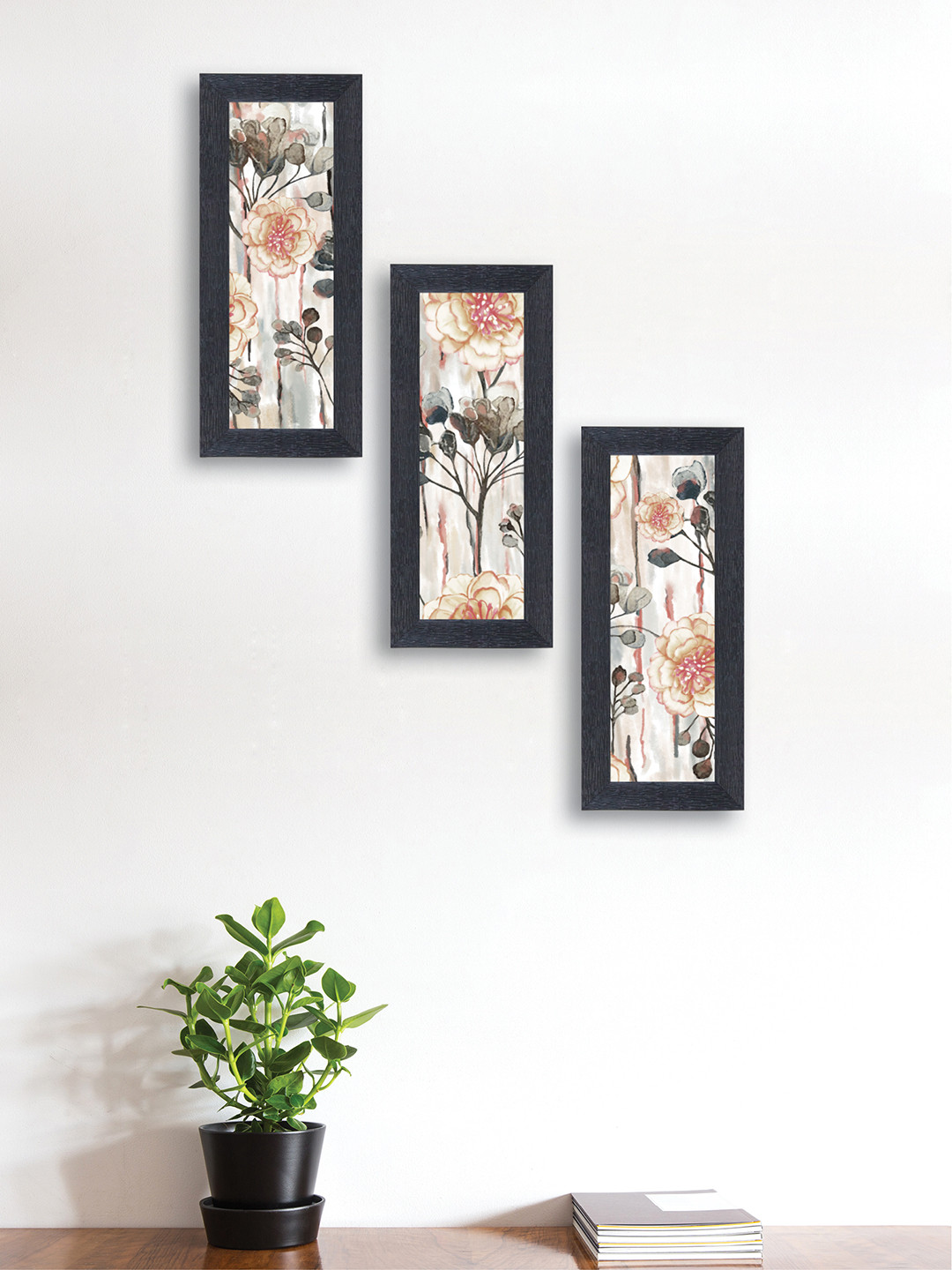 

nest ART Set of 3 Grey & Pink Watercolor Floral Synthetic Wood Wall Art