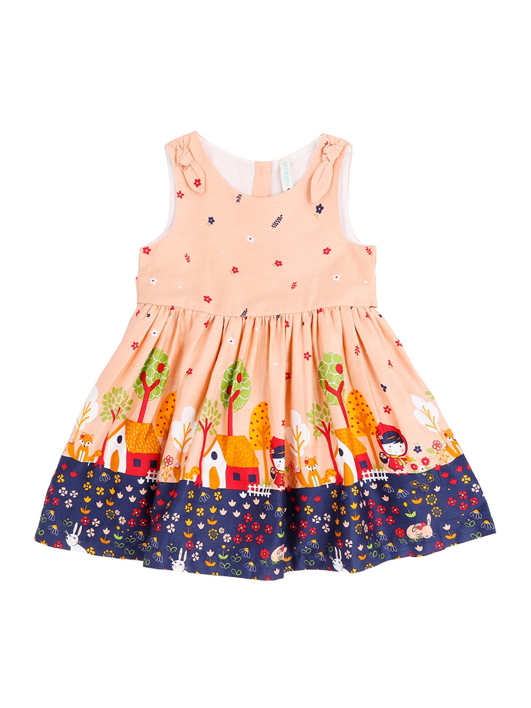 

Pantaloons Baby Girls Peach-Coloured Quirky Printed Fit and Flare Dress