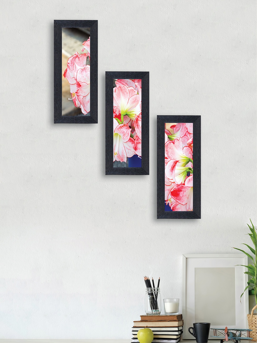 

nest ART Set of 3 Pink Flower Synthetic Wood Wall Art