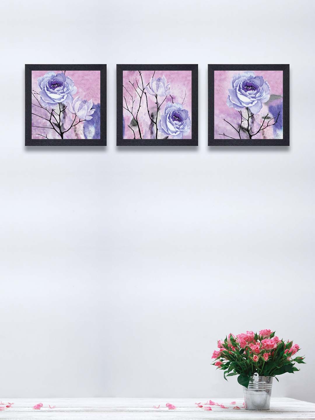 

nest ART Set of 3 Pink & Blue Rose Synthetic Wood Wall Art