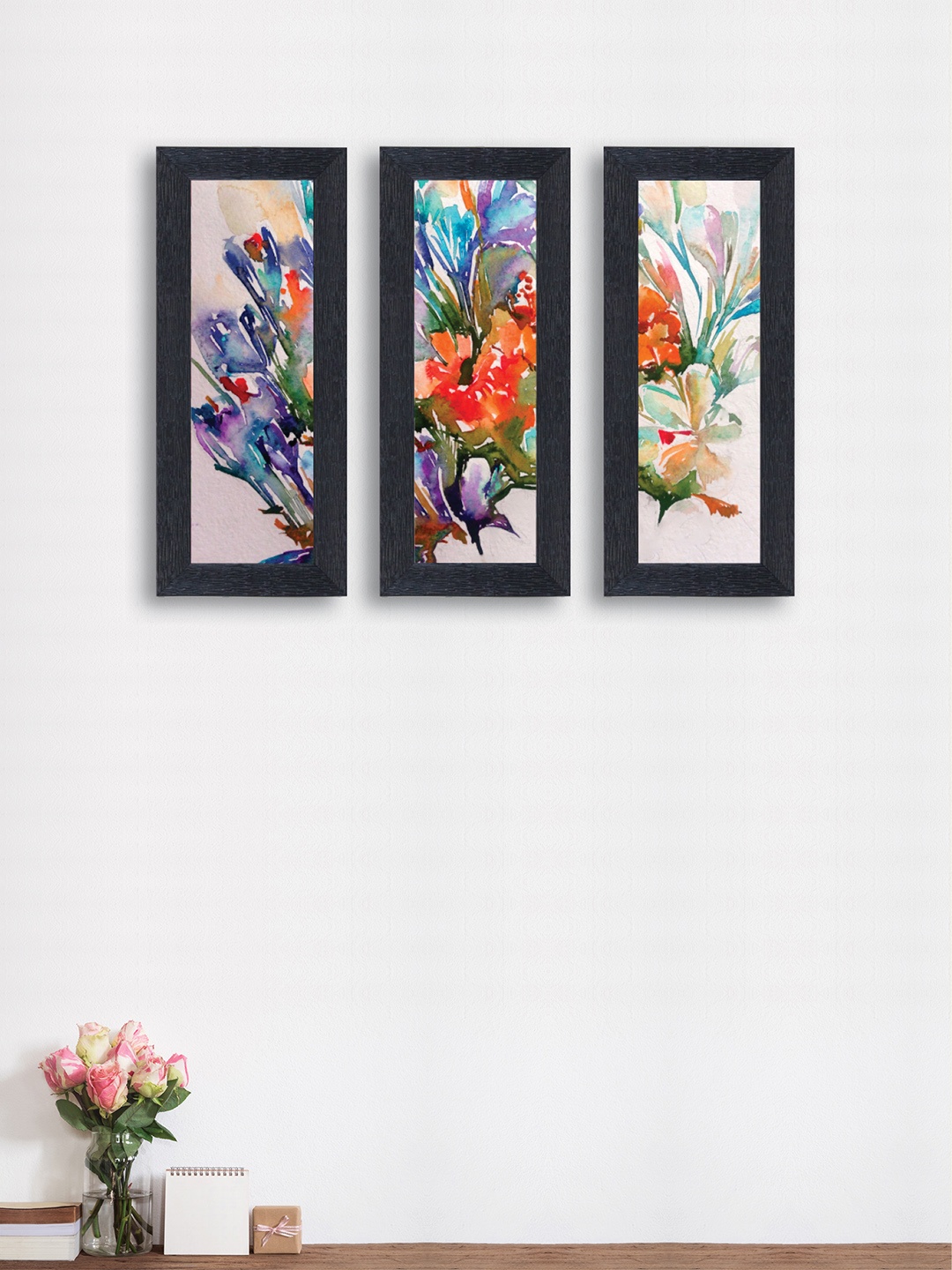 

nest ART Set of 3 Multicoloured Watercolor Flowers Synthetic Wood Wall Art, Multi