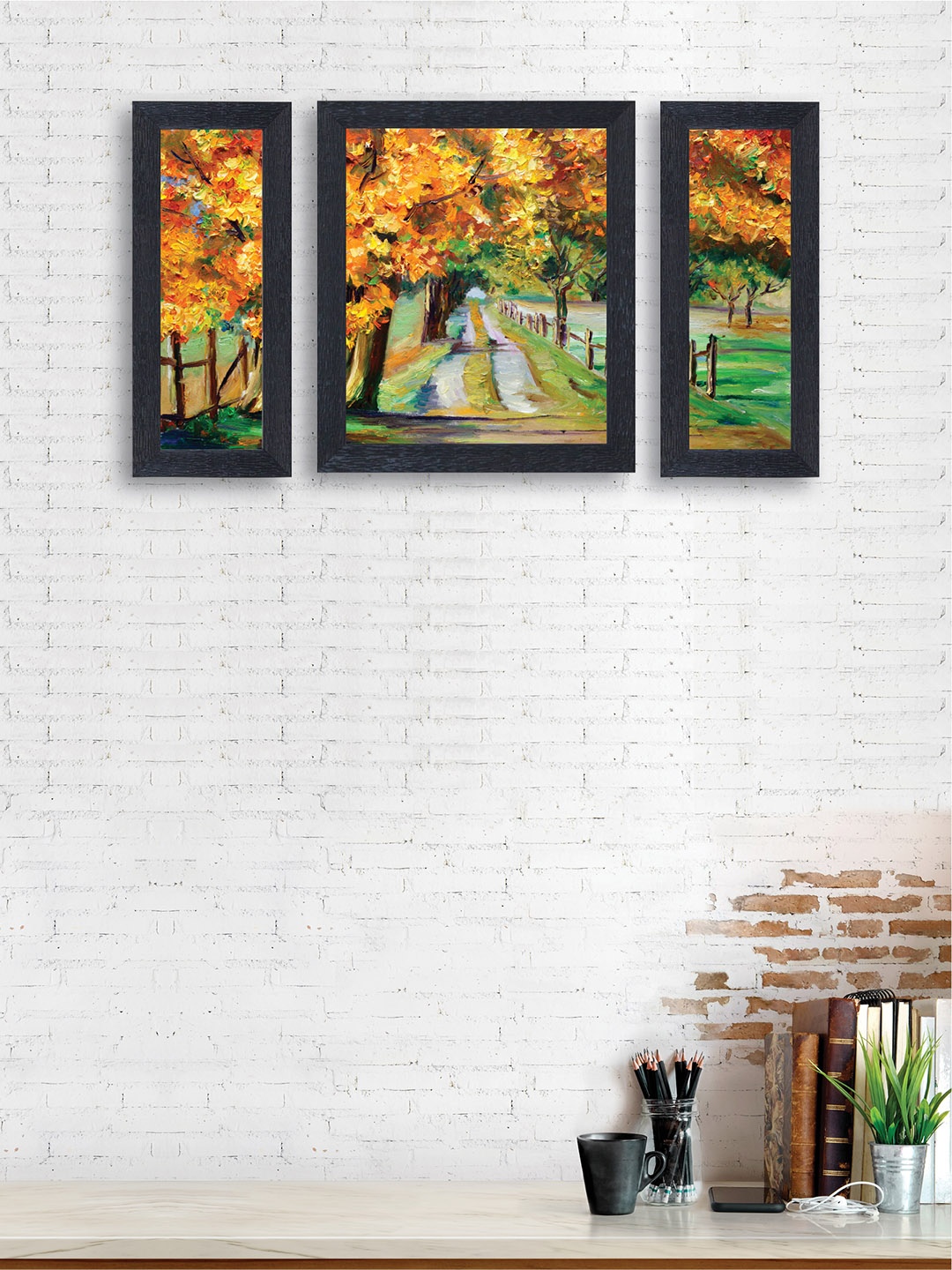 

nest ART Set of 3 Green & Yellow Abstract Synthetic Wood Wall Art