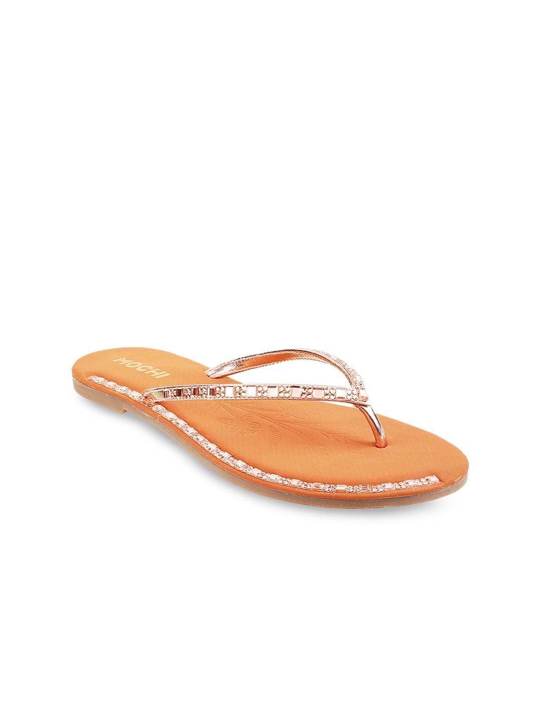 

Mochi Women Gold-Toned Embellished Open Toe Flats
