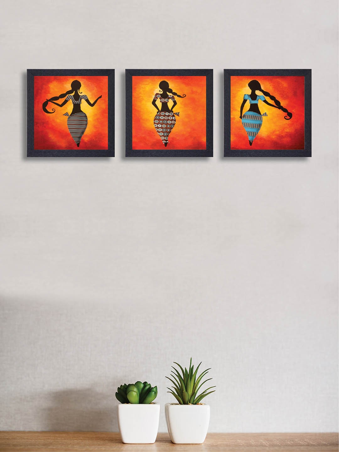 

nest ART Set of 3 Orange & Brown Tribal Dancing Lady Synthetic Wood Wall Art