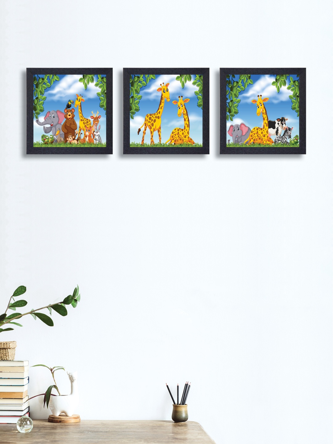 

nest ART Set of 3 Blue & Green Wild Animals Synthetic Wood Wall Art