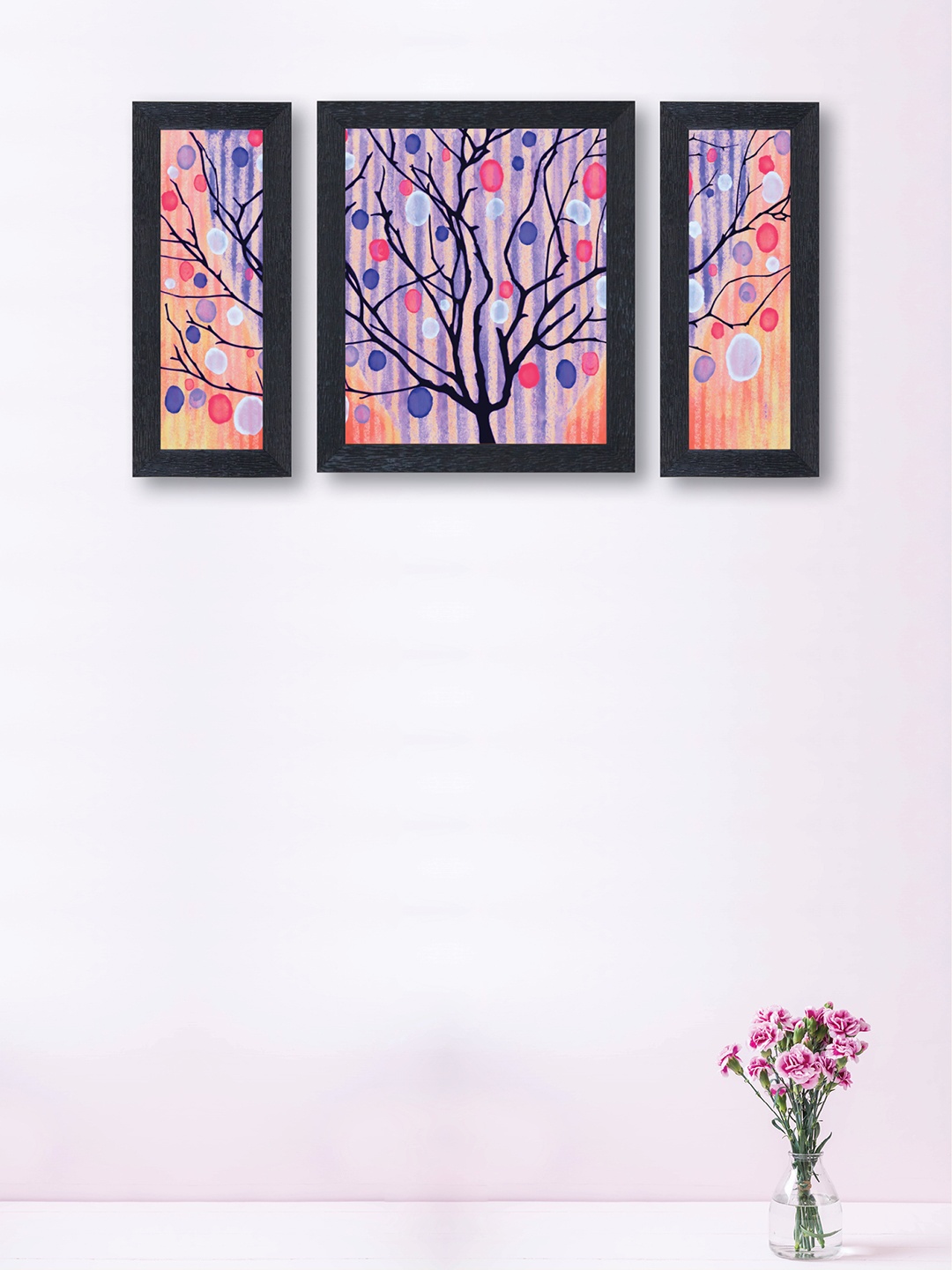 

nest ART Set of 3 Blue & Peach-Coloured Synthetic Wood Wall Art