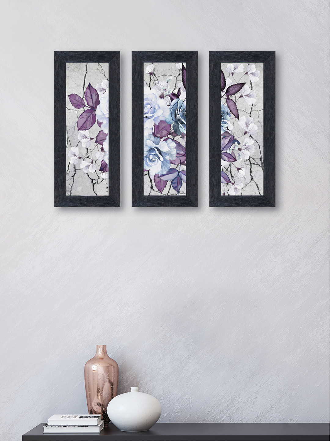 

nest ART Set of 3 White & Purple Roses Synthetic Wood Wall Art