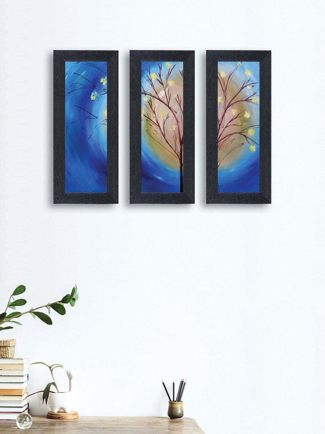 

nest ART Set of 3 Blue & Beige Abstract Synthetic Wood Wall Art