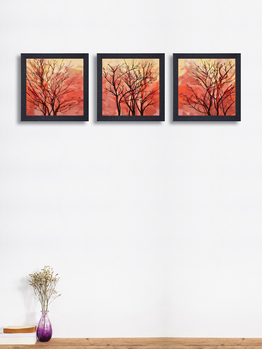 

nest ART Set of 3 Brown & Orange Abstract Synthetic Wood Wall Art