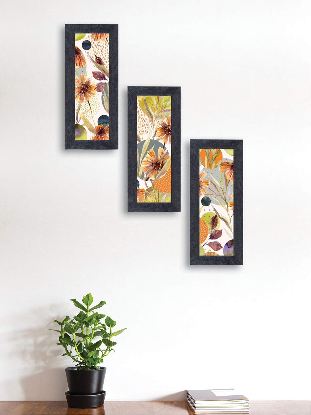 

nest ART Set of 3 Brown & Green Floral Synthetic Wood Wall Art
