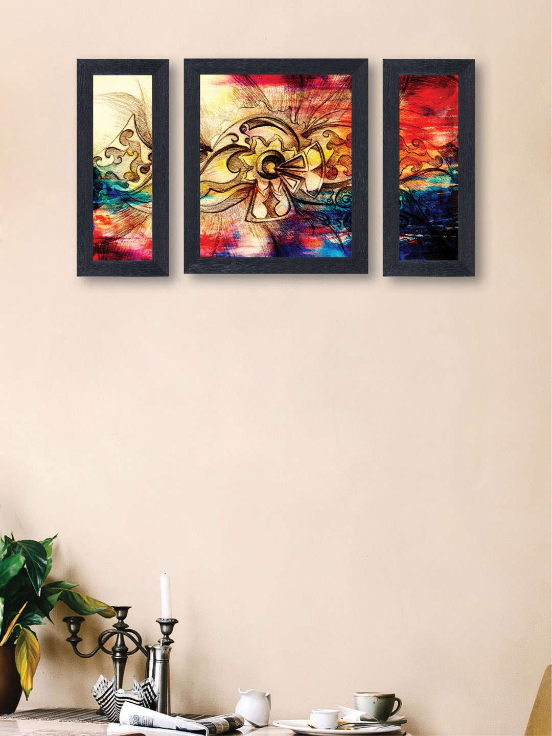 

nest ART Set of 3 Multicoloured Abstract Synthetic Wood Wall Art, Multi