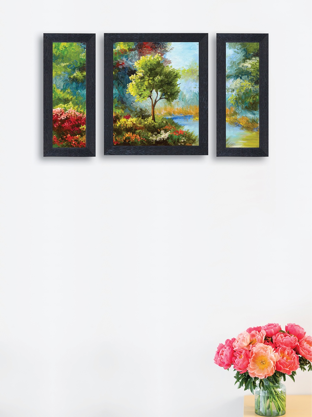 

nest ART Set of 3 Green & Blue Abstract Nature Synthetic Wood Wall Art