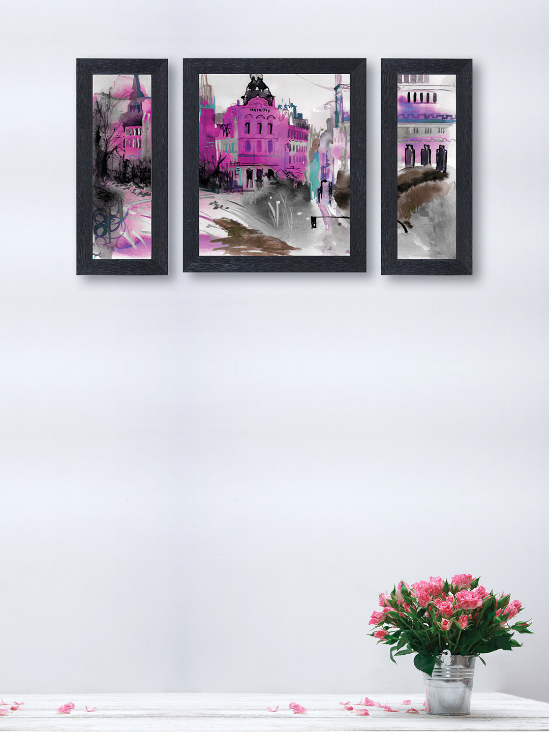 

nest ART Set of 3 Purple & Grey Abstract Synthetic Wood Wall Art