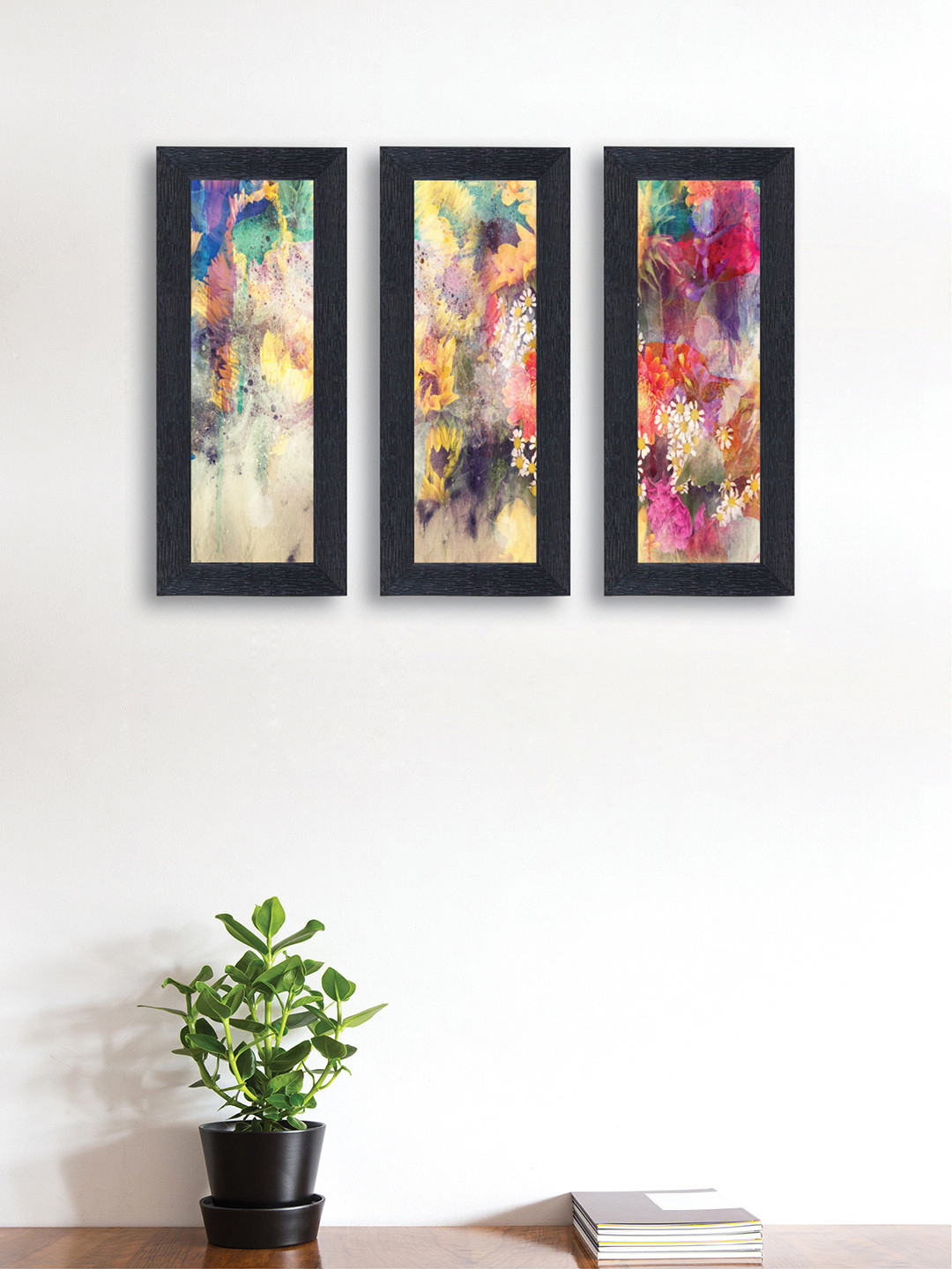 

nest ART Set of 3 Yellow & Red Abstract Synthetic Wood Wall Art