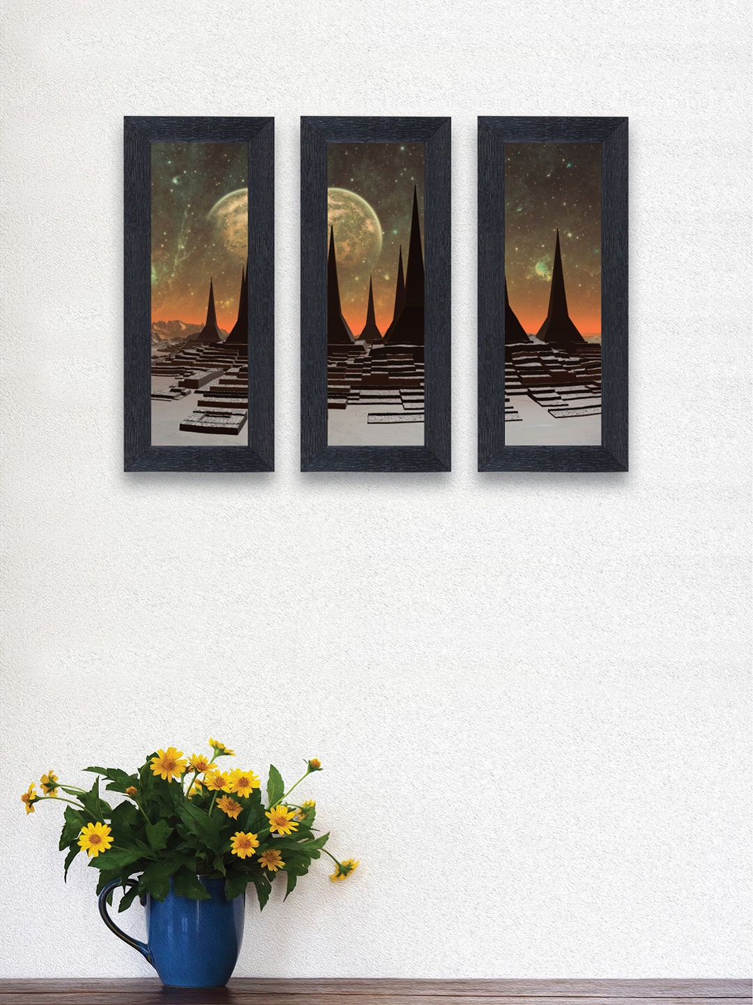 

nest ART Set of 3 Green & Brown Abstract Synthetic Wood Wall Art