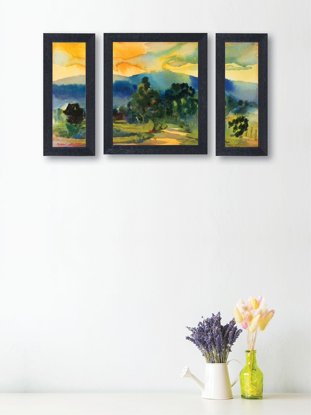 

nest ART Set of 3 Green & Blue Watercolor Synthetic Wood Wall Art