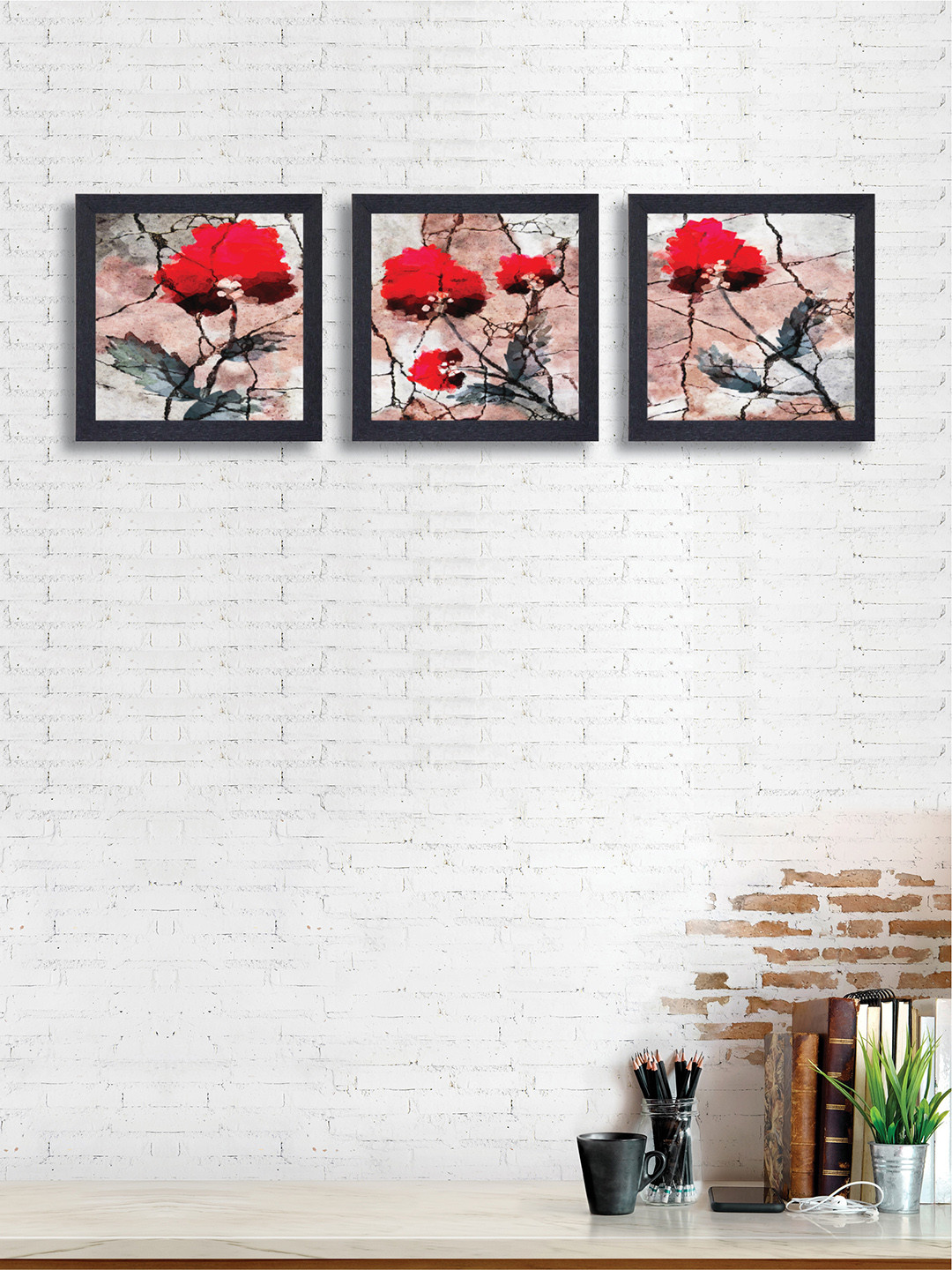 

nest ART Set of 3 Red & Black Abstract Synthetic Wood Wall Art