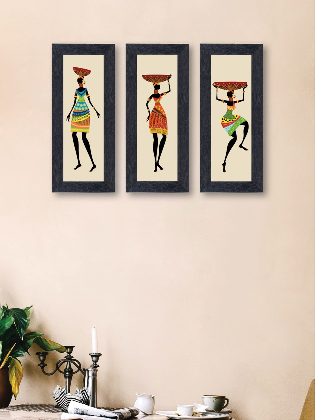 

nest ART Set of 3 Beige & Black Abstract Synthetic Wood Wall Art