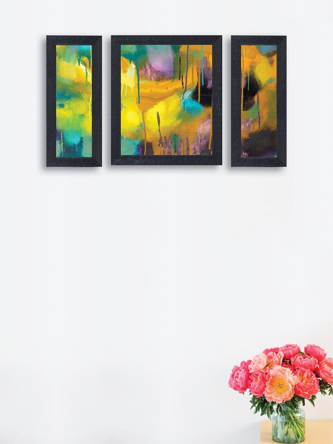 

nest ART Set of 3 Yellow & Blue Abstract Synthetic Wood Wall Art
