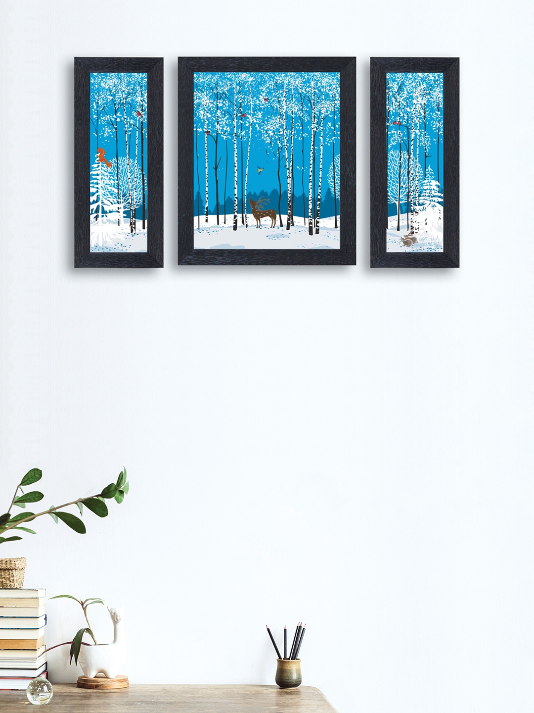 

nest ART Set of 3 Blue & White Abstract Synthetic Wood Wall Art