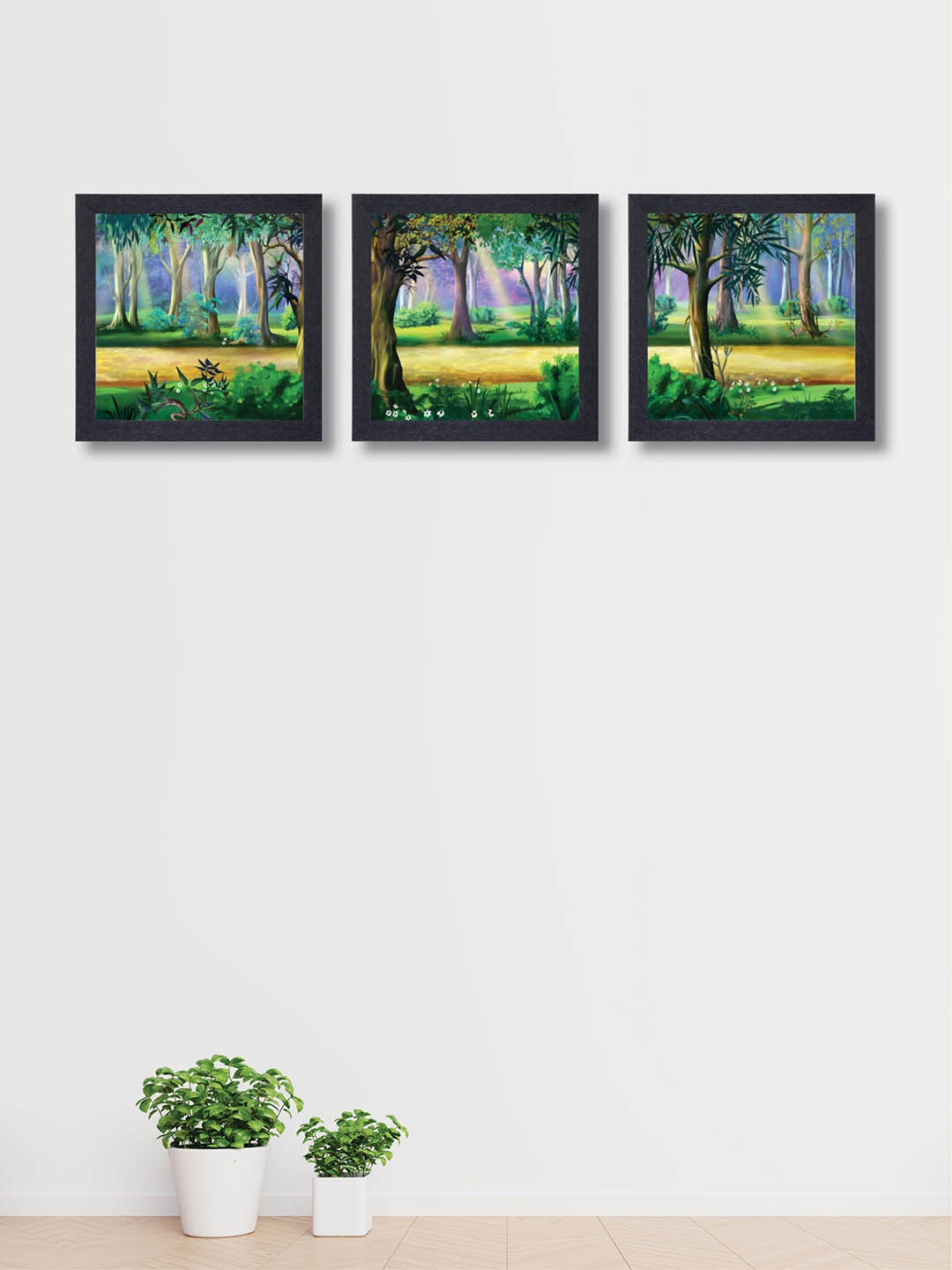 

nest ART Green & Mustard-Coloured Set of 3 Textured Frame Nature Wall Painting