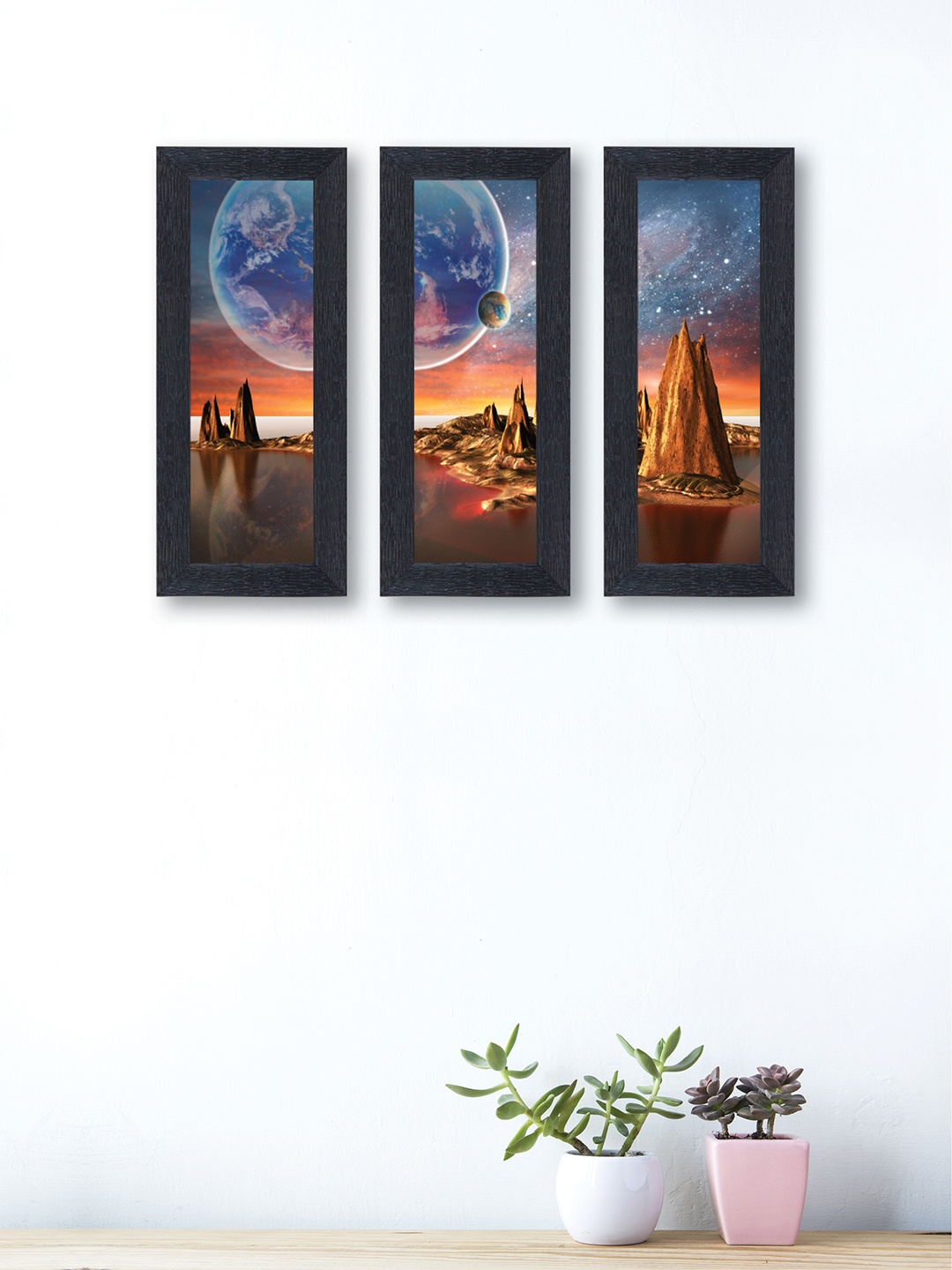 

nest ART Set of 3 Blue & Brown Abstract Synthetic Wood Wall Art