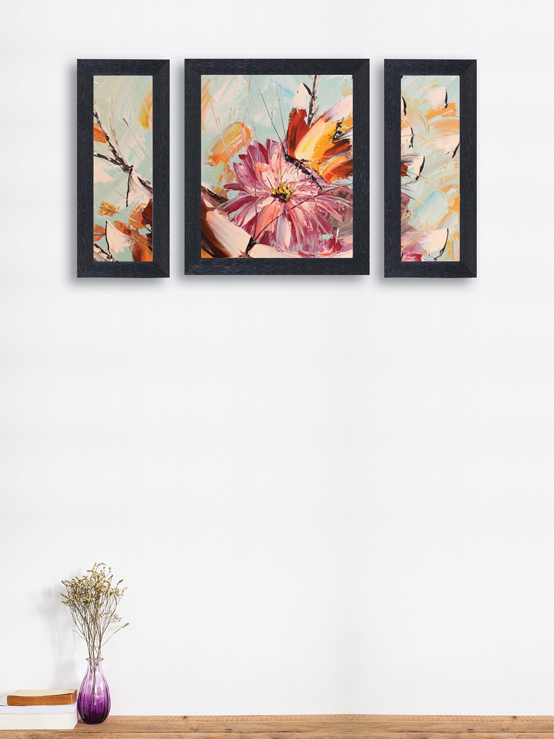 

nest ART Set of 3 Purple & Orange Watercolor Flowers Synthetic Wood Wall Art