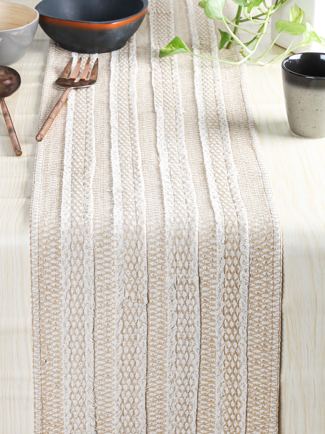 

House This Beige Woven-Design Table Runner