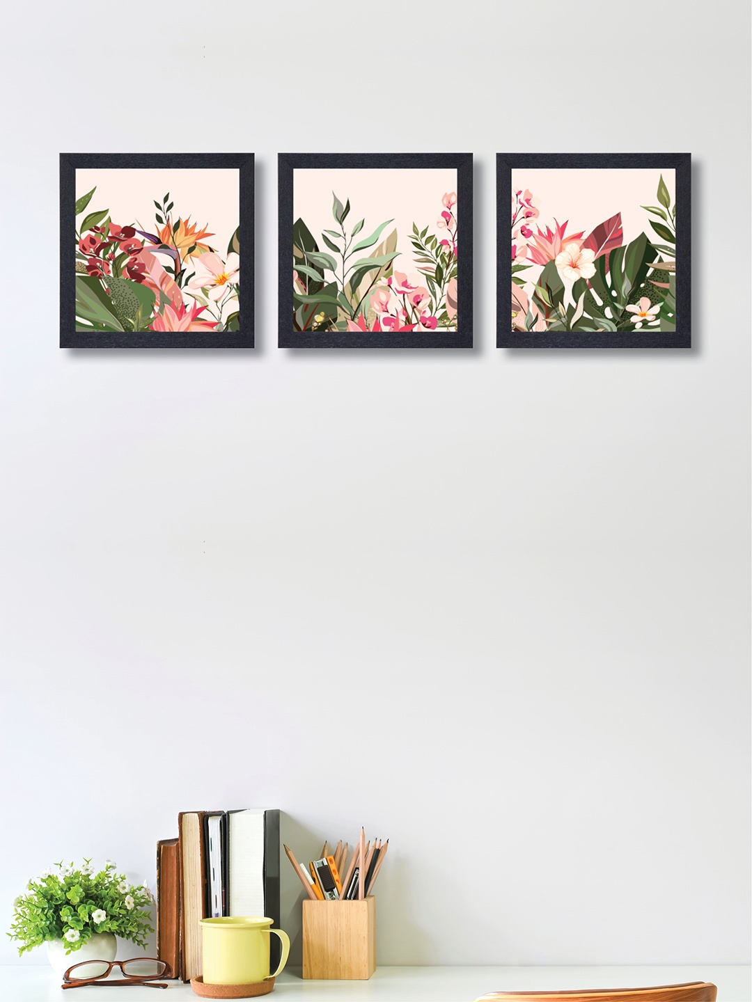 

nest ART Set of 3 Pink & Green Abstract Synthetic Wood Wall Art