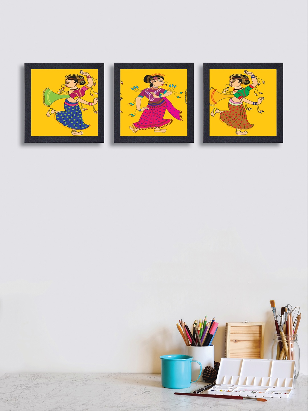 

nest ART Set of 3 Yellow & Pink Dancing Lady Synthetic Wood Wall Art