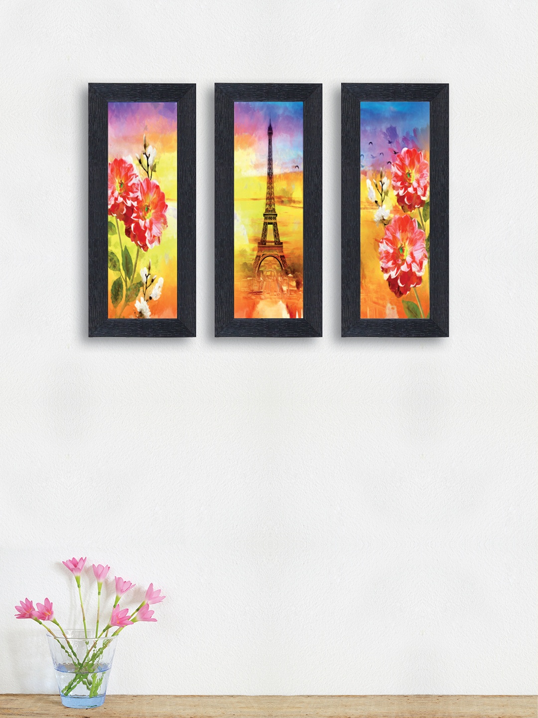 

nest ART Set of 3 Red & Yellow Flowers Synthetic Wood Wall Art