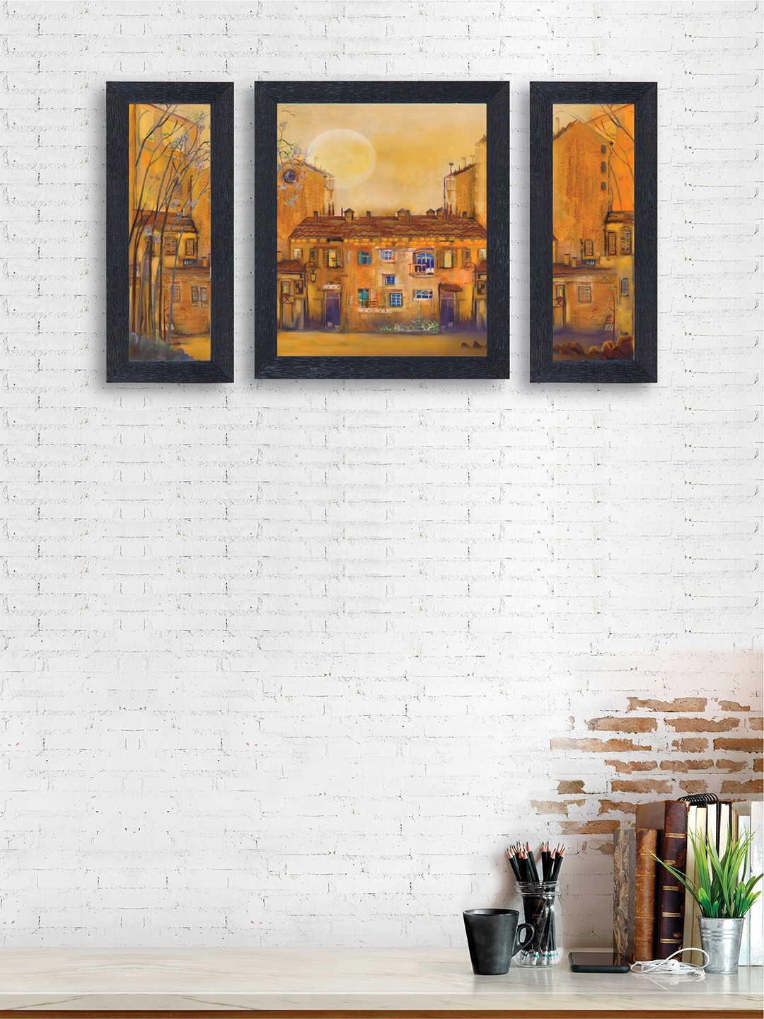 

nest ART Set of 3 Brown & Blue Synthetic Wood Wall Art