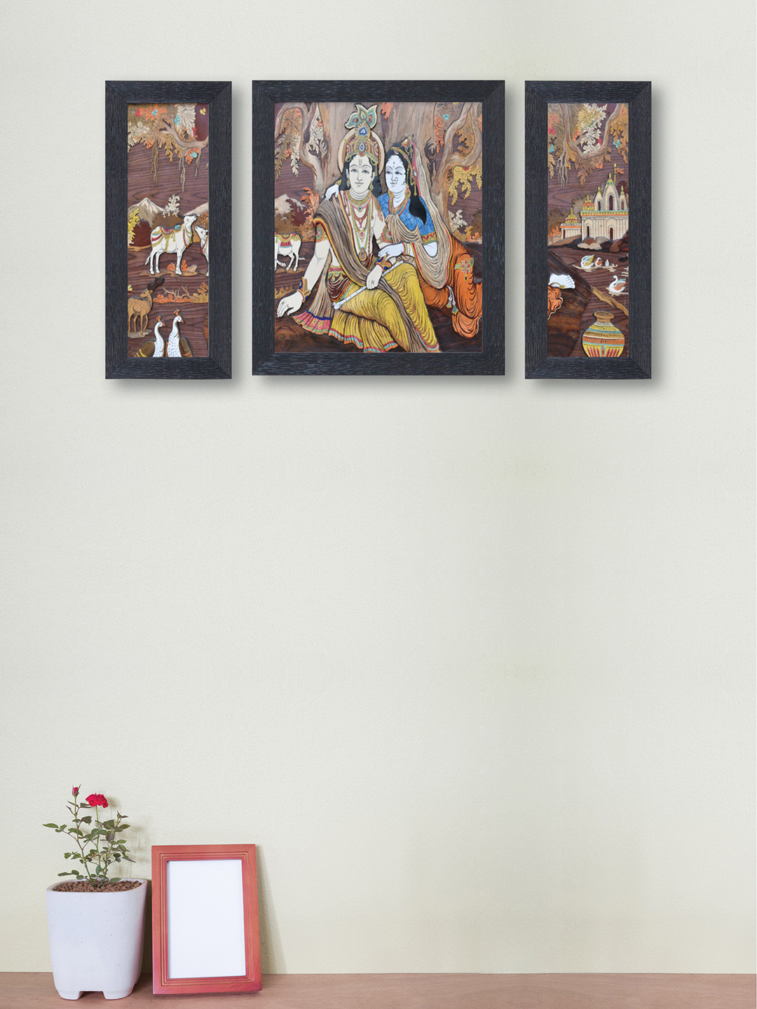 

nest ART Set of 3 Multicoloured Radha Krishna Synthetic Wood Wall Art, Multi