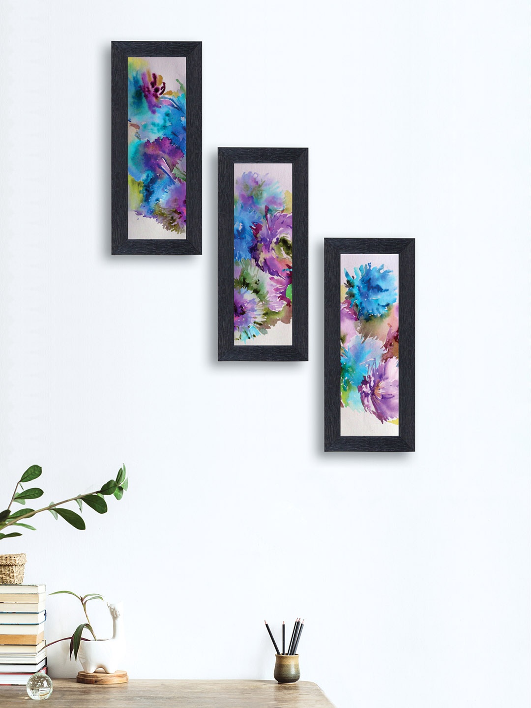 

nest ART Set of 3 Purple & Blue Abstract Synthetic Wood Wall Art