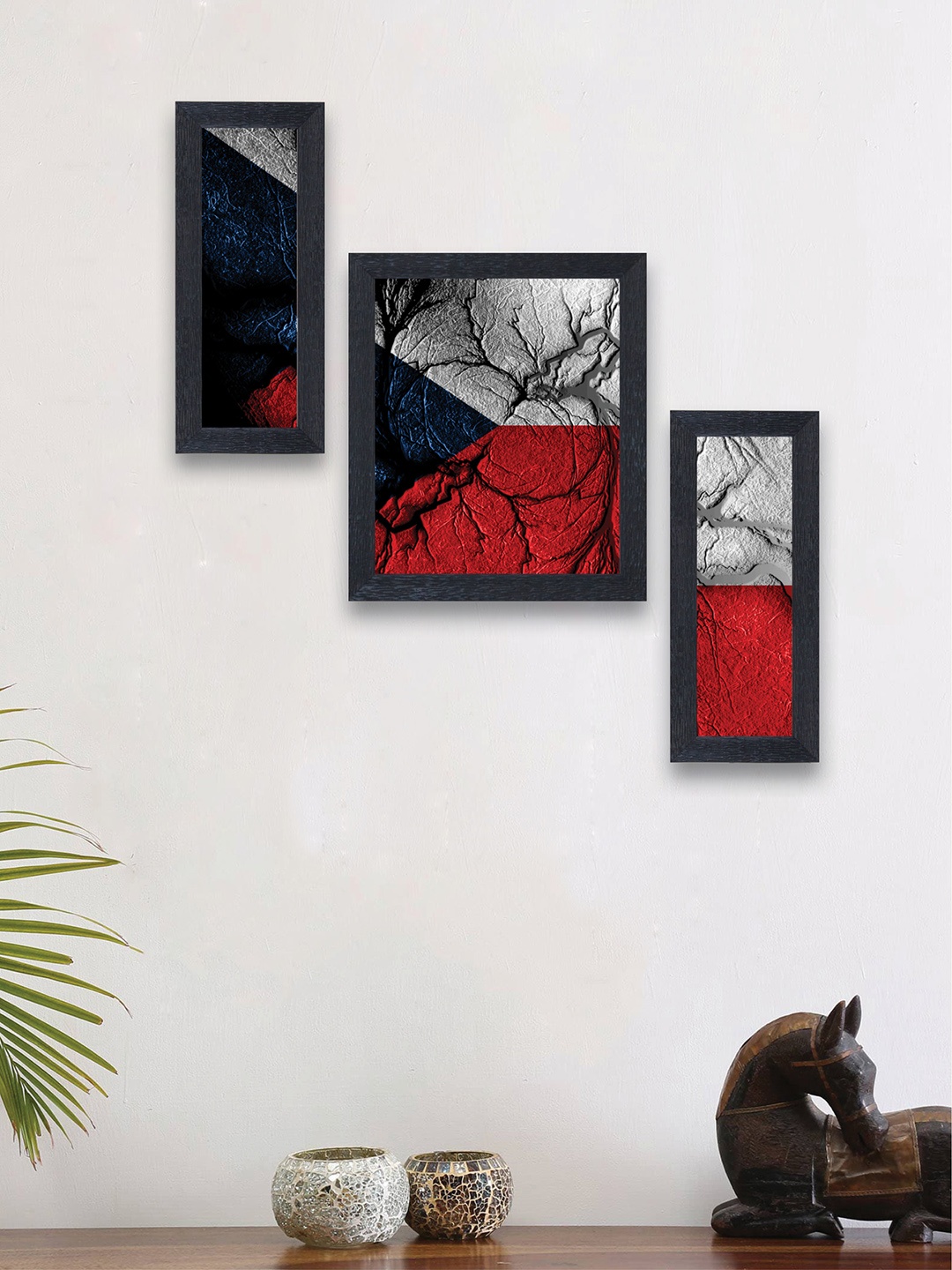

nest ART Set of 3 Red & Grey Abstract Synthetic Wood Wall Art