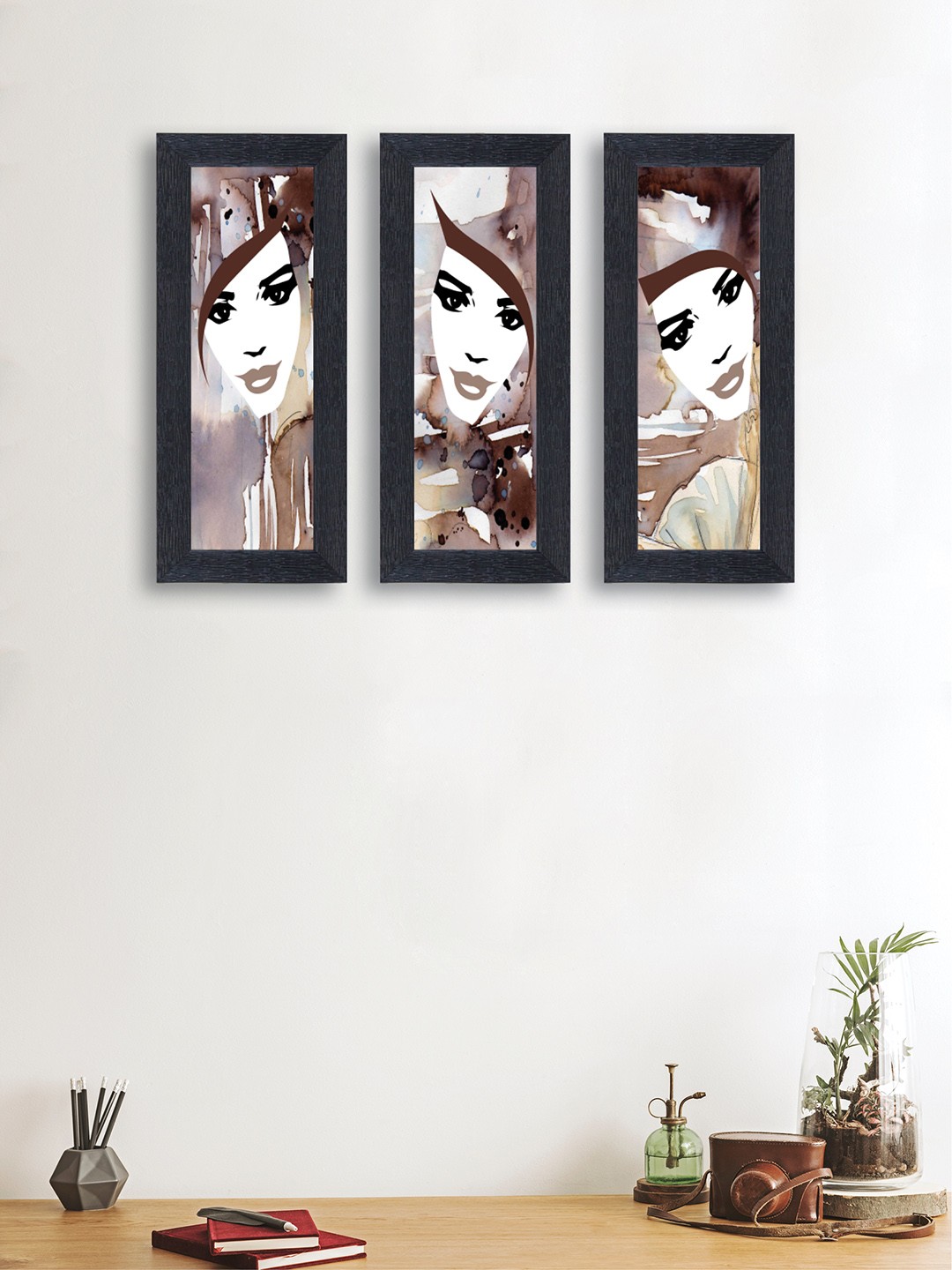 

nest ART Set of 3 Brown & White Abstract Synthetic Wood Wall Art