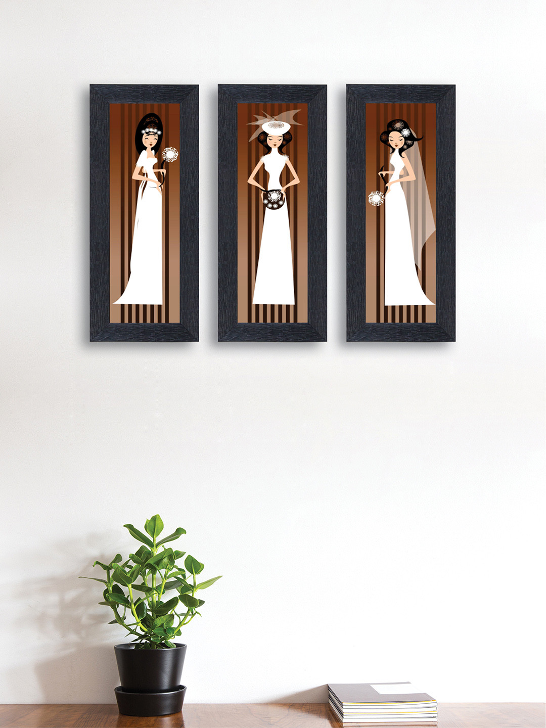 

nest ART Set of 3 Brown & White Abstract Lady Synthetic Wood Wall Art
