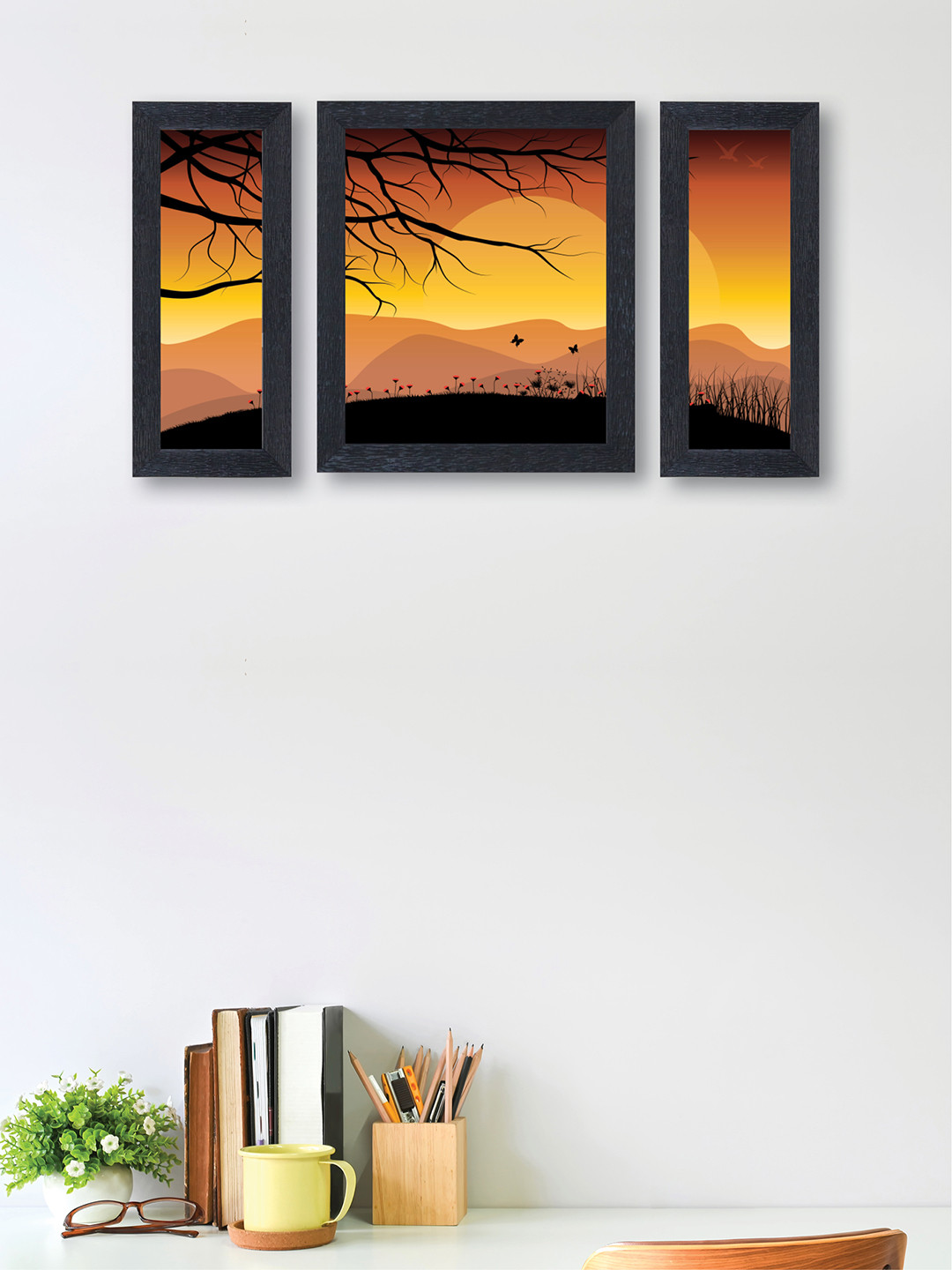 

nest ART Set of 3 Sunrise Synthetic Wood Wall Art, Yellow
