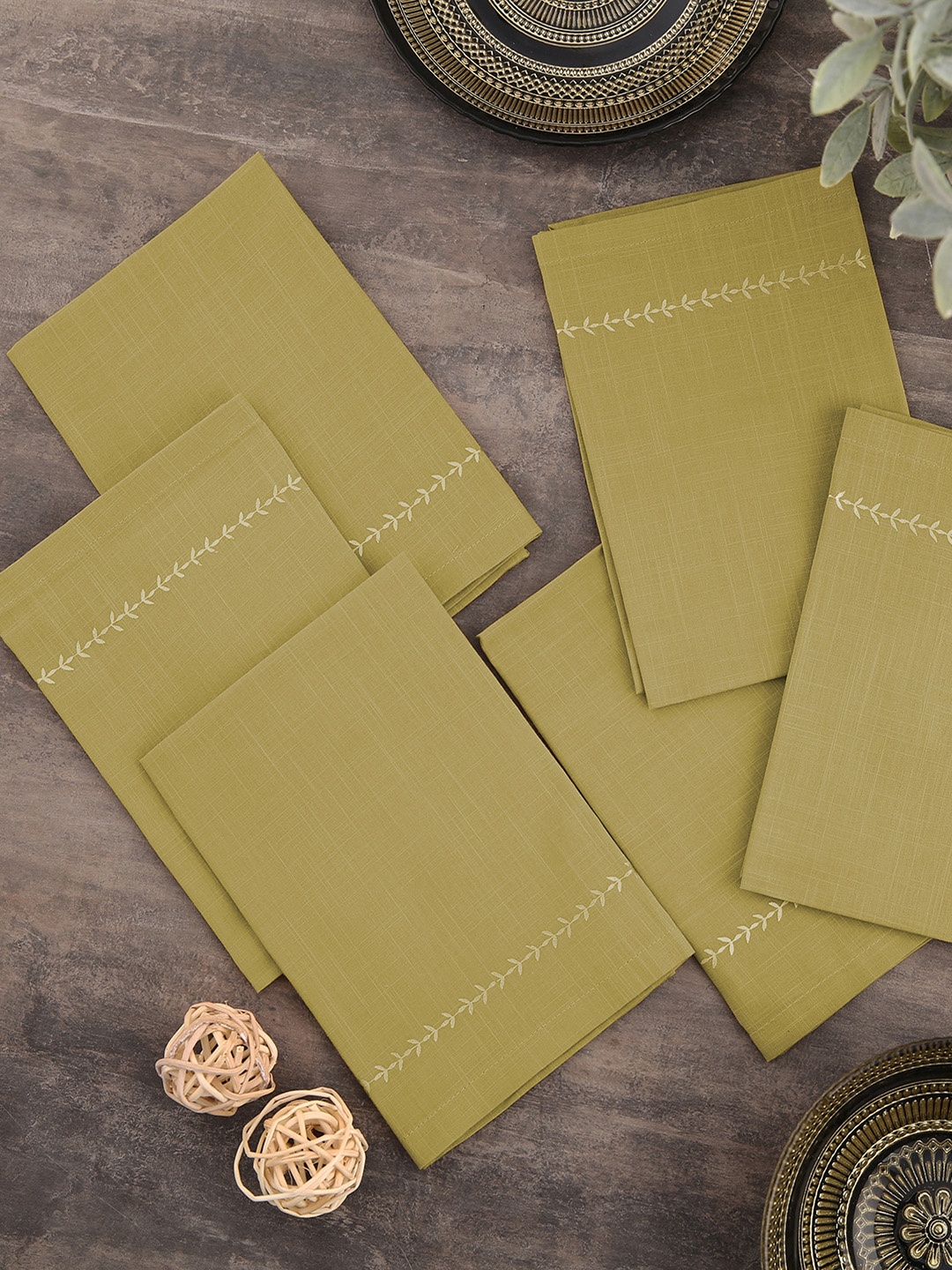 

Pure Home and Living Set of 6 Olive Green Solid Table Napkins