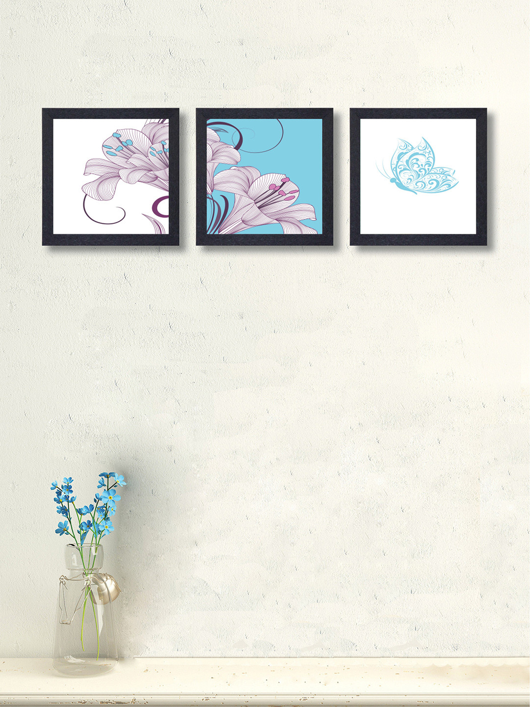 

nest ART Set of 3 Blue & White Abstract Synthetic Wood Wall Art