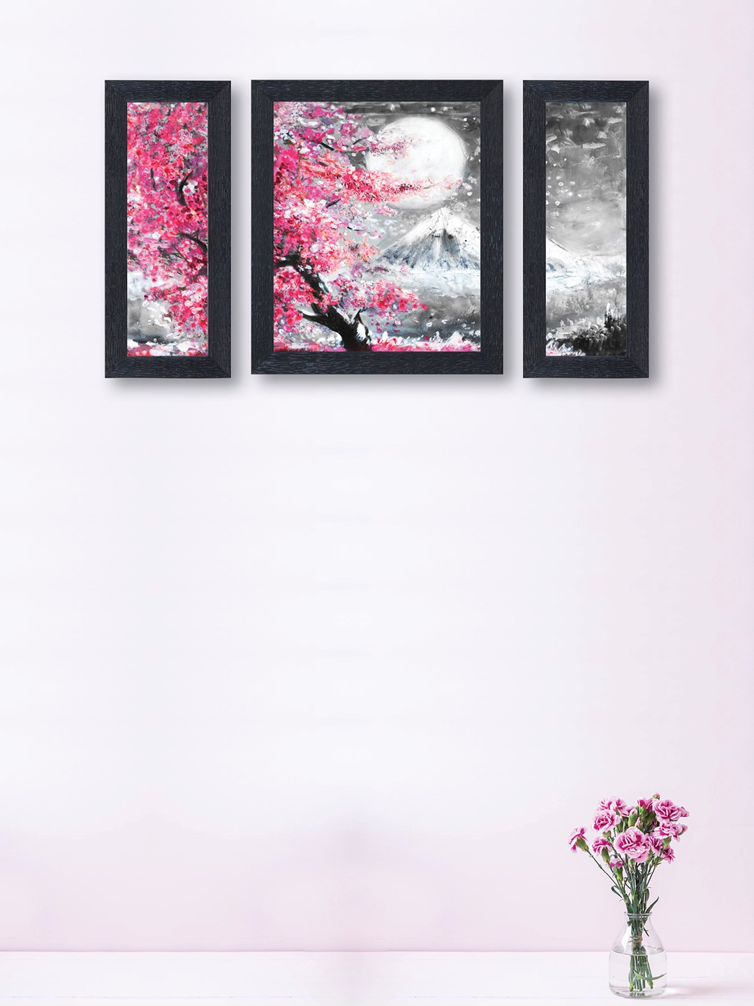 

nest ART Set of 3 Pink & Grey Floral Synthetic Wood Wall Art