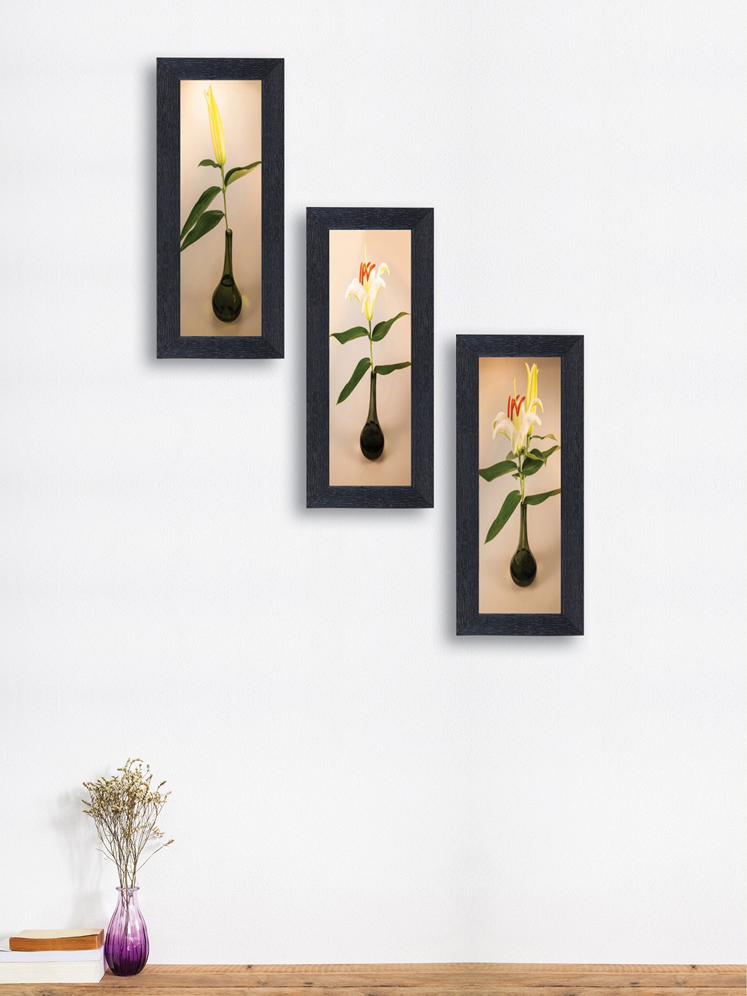 

nest ART Set of 3 Green & Yellow Flower Case Synthetic Wood Wall Art